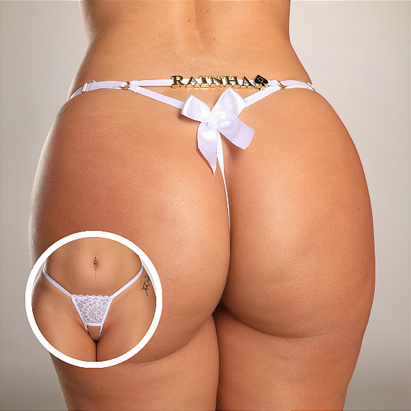 Calcinha Secretaria Presente Personalizável com 5 Letras INCLUSAS em Renda BRANCA