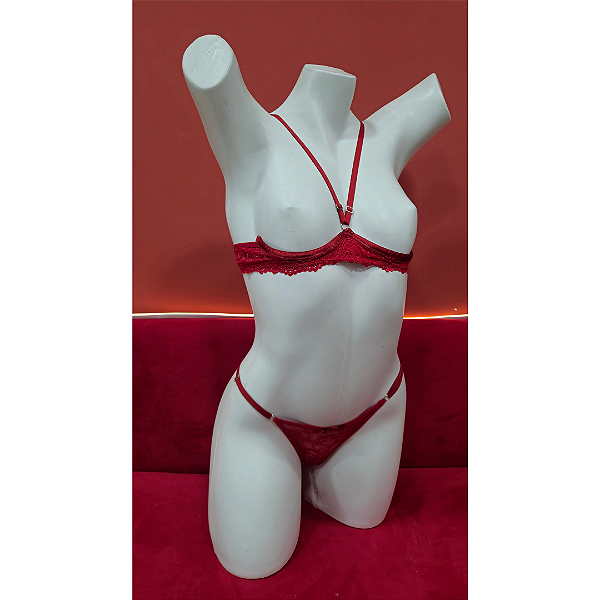 Conjunto Somente A Base com Aro e Calcinha String VERMELHA - Y7123