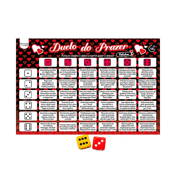 Duelo do Prazer Fetiches 18 Jogo de Tabuleiro com Desafios Eroticos Diversao ao Cubo