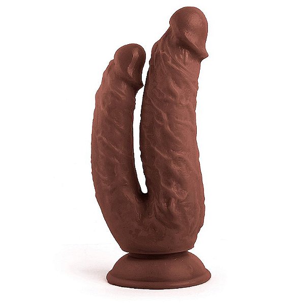 Prótese Dupla 21,1 x 4,6 cm com ventosa - Marrom