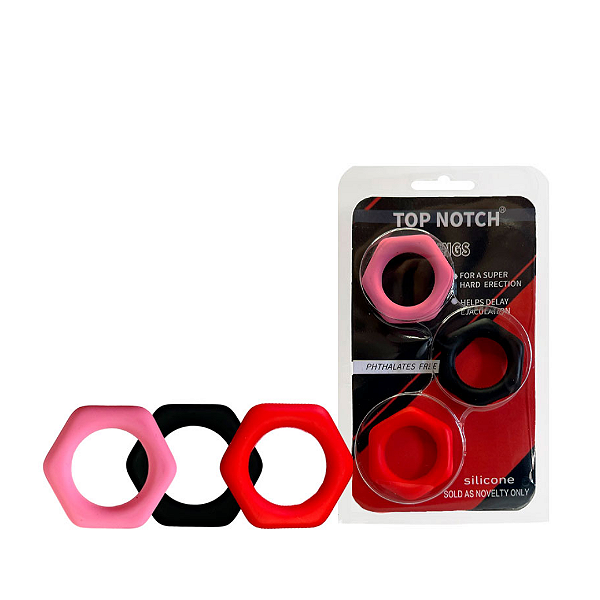 Kit com 3 Anéis Penianos Formato Hexagonal – RINGS SILICONE