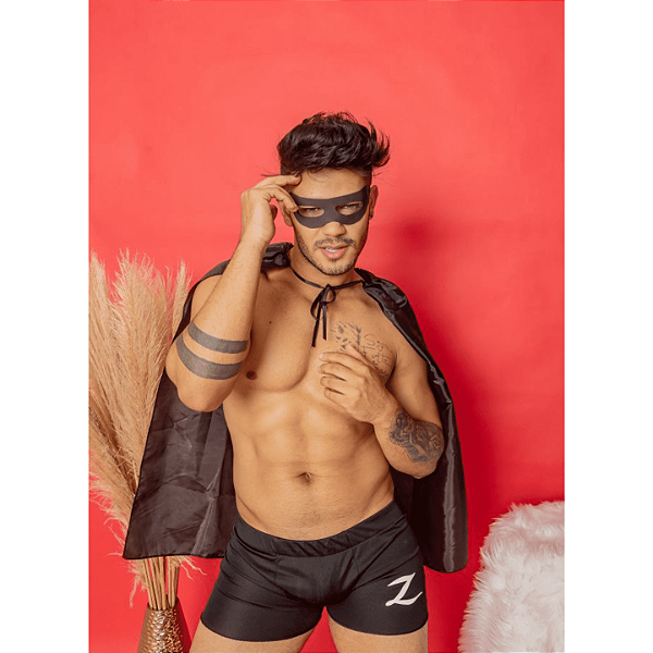 Fantasia Masculina ZORRO com Cueca Boxer - TAMANHO ÚNICO