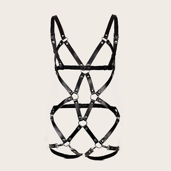 Harness Corporal em Couro com Cinta Liga OMBROS E PERNAS
