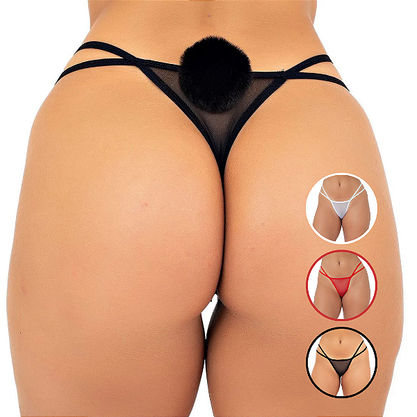 Calcinha em Tule com Pompom Médio - Tamanho Único