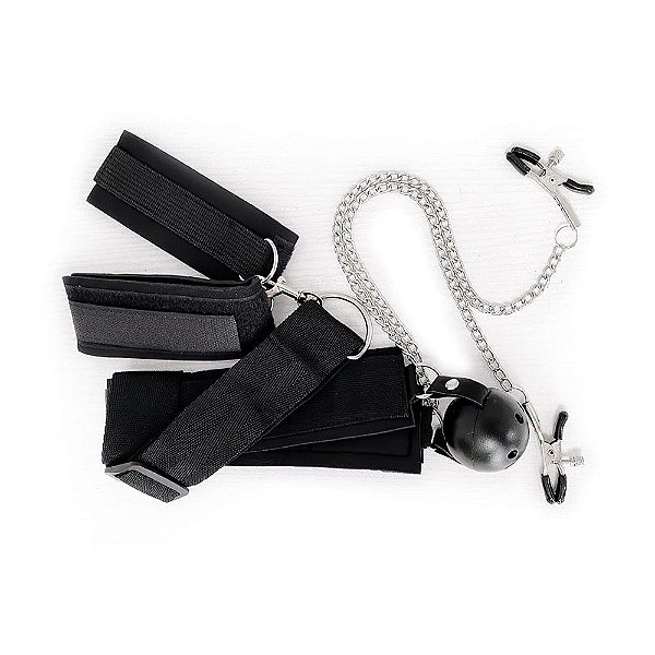 Kit de Bondage - Mordaça, Algemas e Prendedor de Mamilos