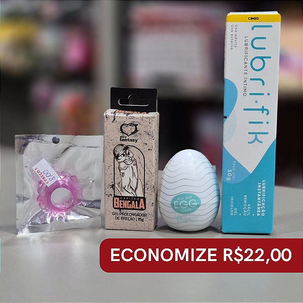 Combo Masculino Performance & Prazer: Gel Capitão Bengala + EGG + Anel Peniano + Lubrifik