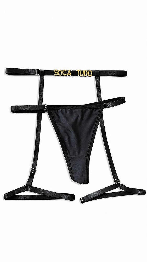 Calcinha com Cinta Liga Personalizável PRETO (ACOMPANHA 6 LETRAS)