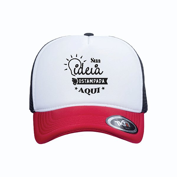 Boné Modelo Trucker - Preto Branco &  Vermelho Personalizados