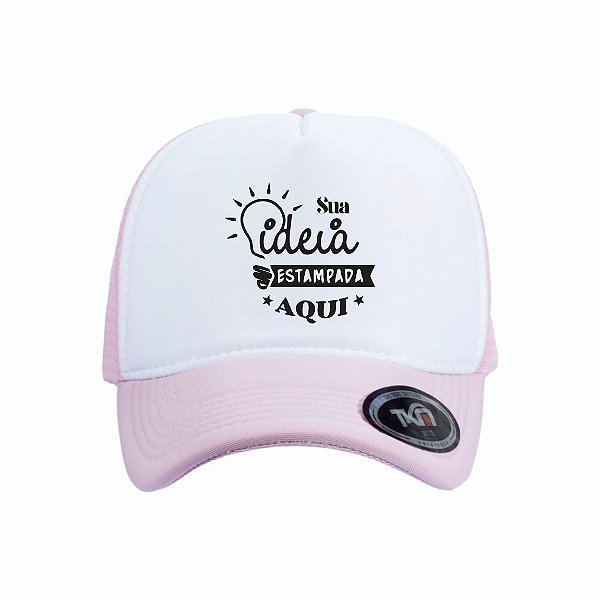 Boné Modelo Trucker - Rosa Bebê & Branco Personalizados