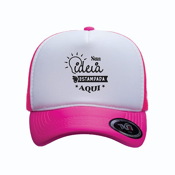 Boné Modelo Trucker - Rosa Flúor & Branco Personalizados