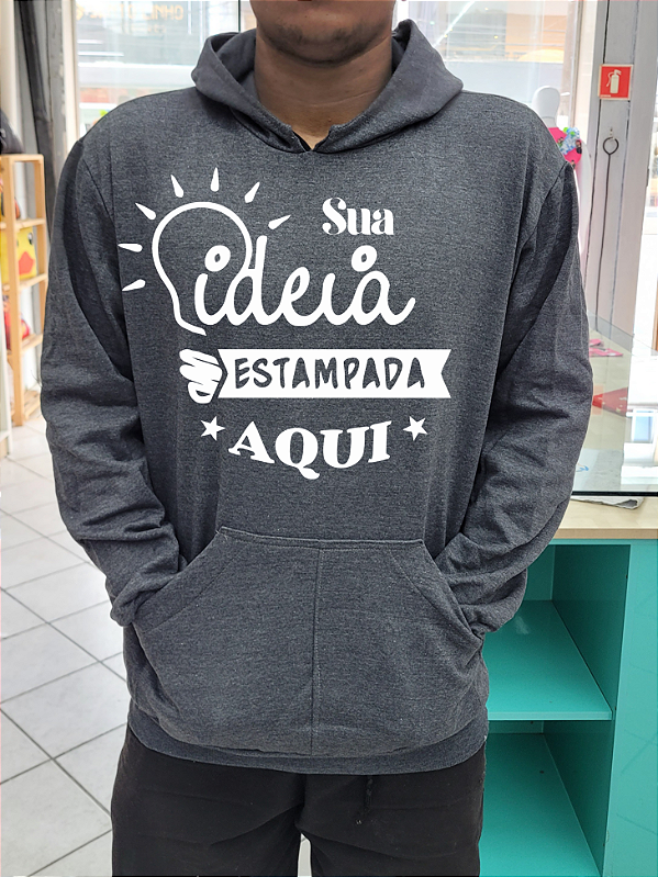 Moletom Liso Algodão Unissex  Canguru - Cinza Mescla