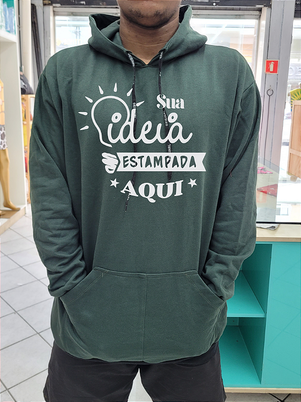 Moletom Liso Algodão Unissex Canguru - Verde Musgo