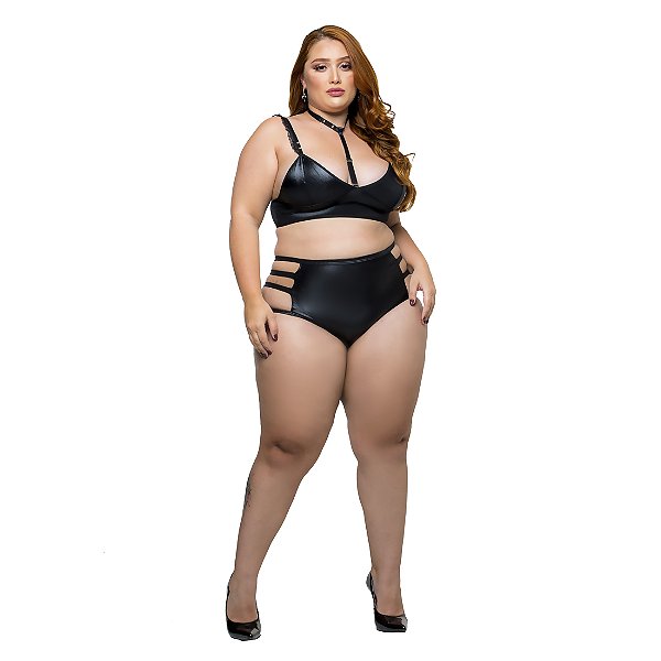 Conjunto Hot Pants Plus Size - Preto Hot Flowers