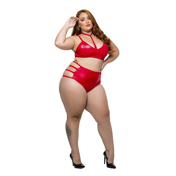 Conjunto Hot Pants Plus Size - Vermelho Hot Flowers