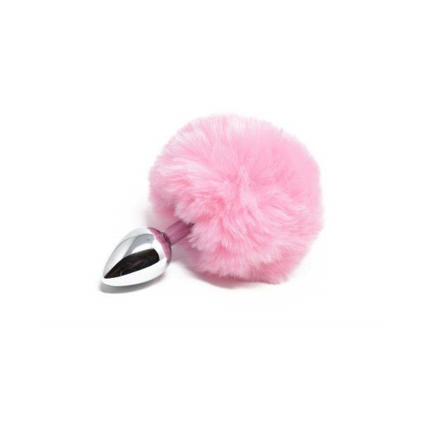 Plug Anal  em Aço Pompom de Coelho Rosa -  Tamanho P