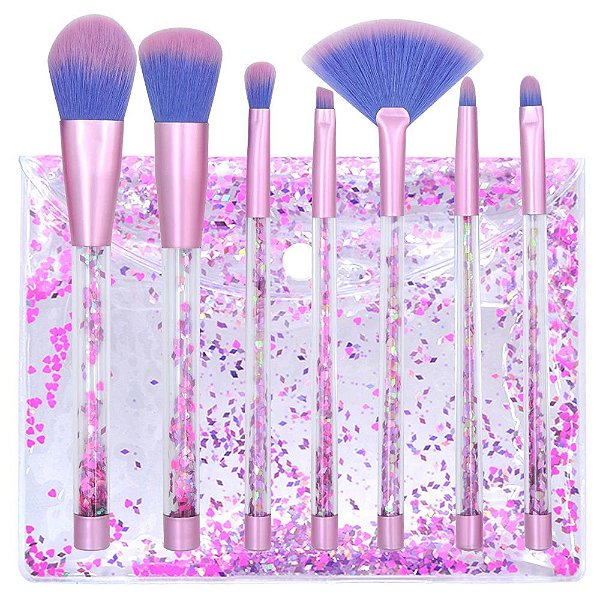 Kit Necessaire + 7 Pincéis Splash Glitter Sereia Luxo