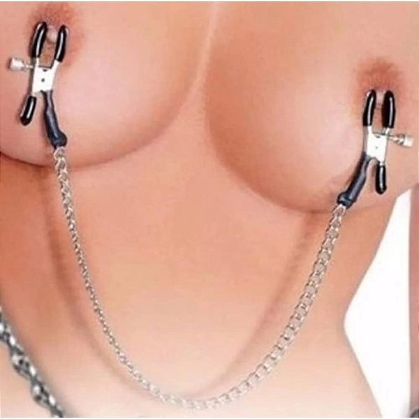 Grampos para mamilos com presilhas ajustaveis e correntes em metal