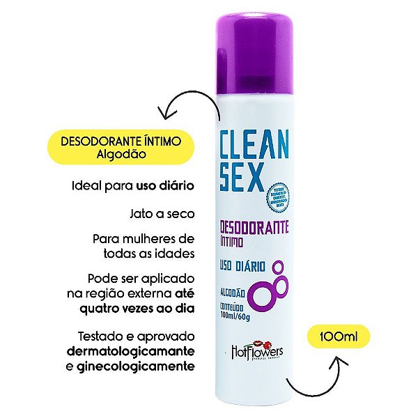 Clean Sex Desodorante Íntimo Aerosol Jato Seco Uso Diário 100ml Hot Flowers