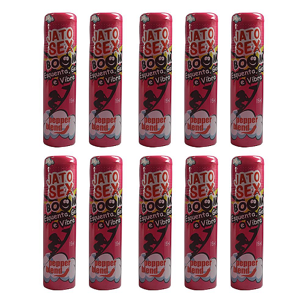 Kit Jato Sex Boom Gel Comestível Esquenta, Gela e Vibra 18ml - Emb. c/ 10 und. Pepper Blend