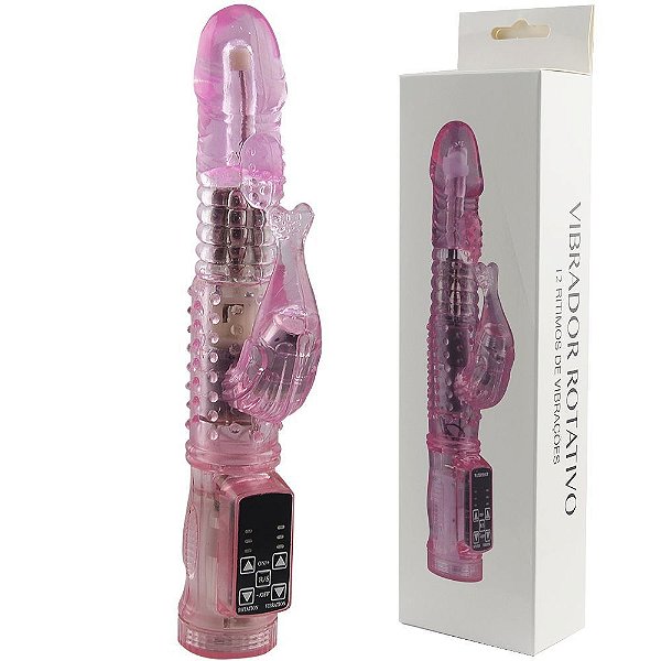 Vibrador Rotativo Com Estimulador Coelho E 12 Vibrações