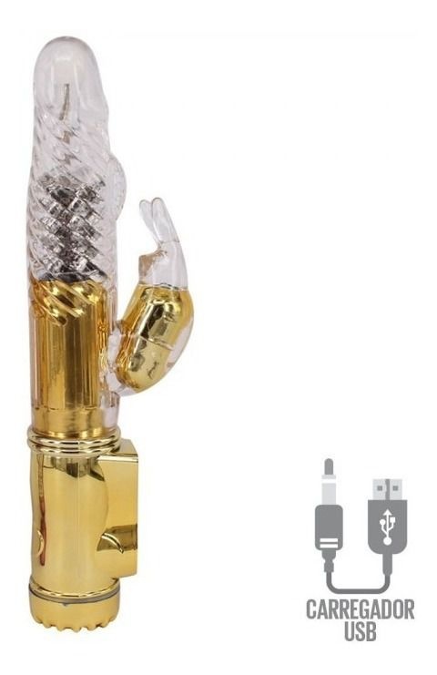 Vibrador Rotativo Recarregável com Estimulador Clitoriano  36 Vibrações (DOURADO)