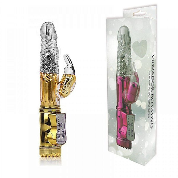 Vibrador Rotativo 36 Funções com Estimulador Clitoriano PILHA