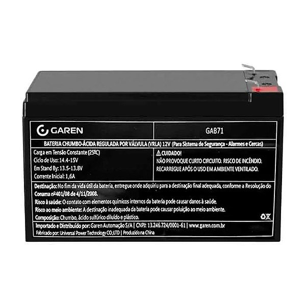 Bateria para Sistemas de Alarmes VRLA  12V 6Ah - Garen