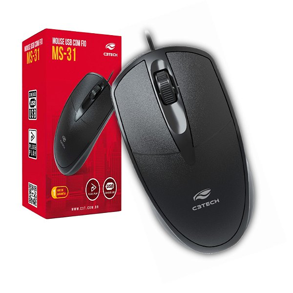Mouse Óptico Usb Com Fio Office - C3 Tech Pronta Entrega - Shinobi Smart