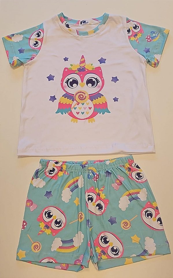 Pijama Infantil Feminino Coruja Unicórnio