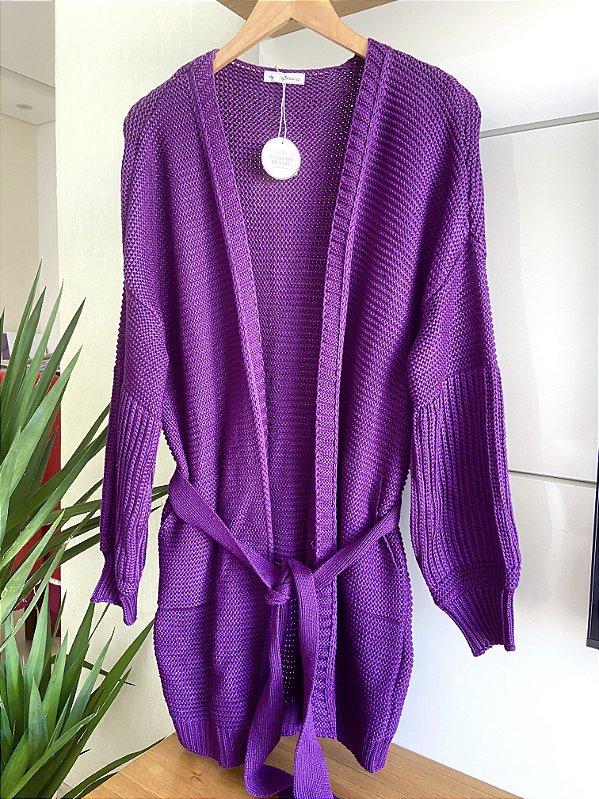CARDIGÃ COM CINTO EM TRICOT