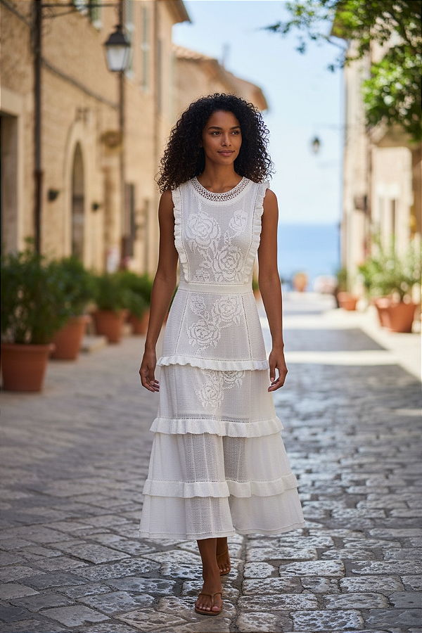 VESTIDO MIDI EM TRICOT BABADOS