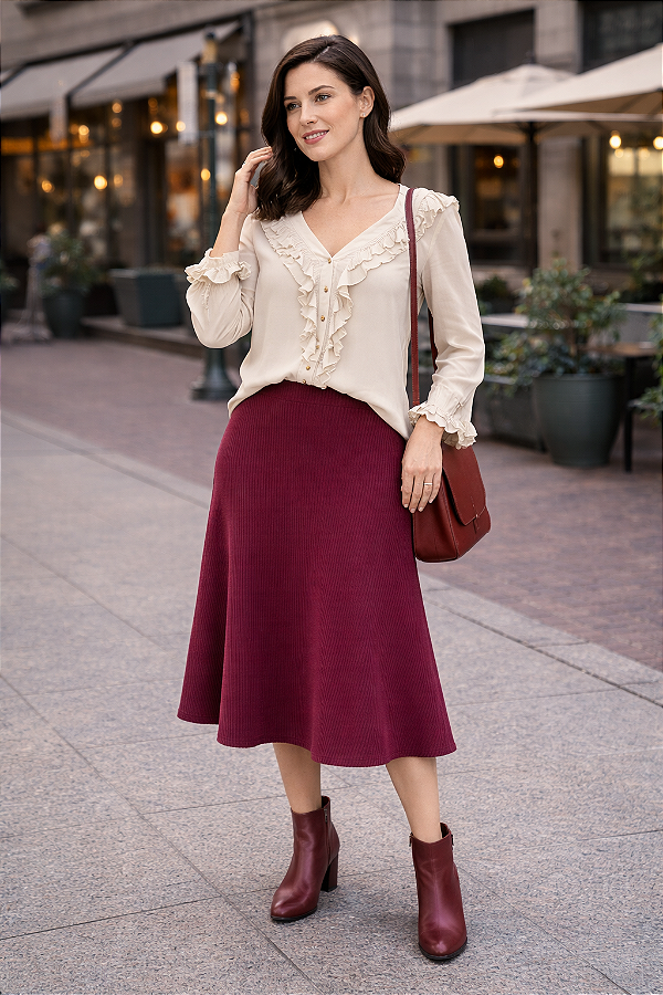 SAIA CANELADA GODÊ EM TRICOT STRECH