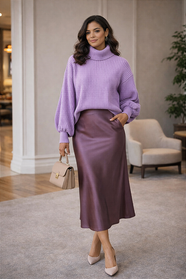 BLUSA AMPLA MANGA BUFANTE EM TRICOT