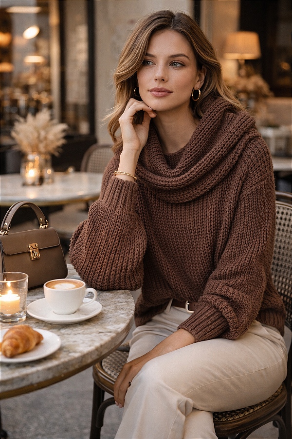 BLUSA GOLA LARGA EM TRICOT