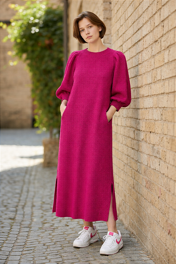 VESTIDO MANGA MORCEGO EM TRICOT MOUSSE