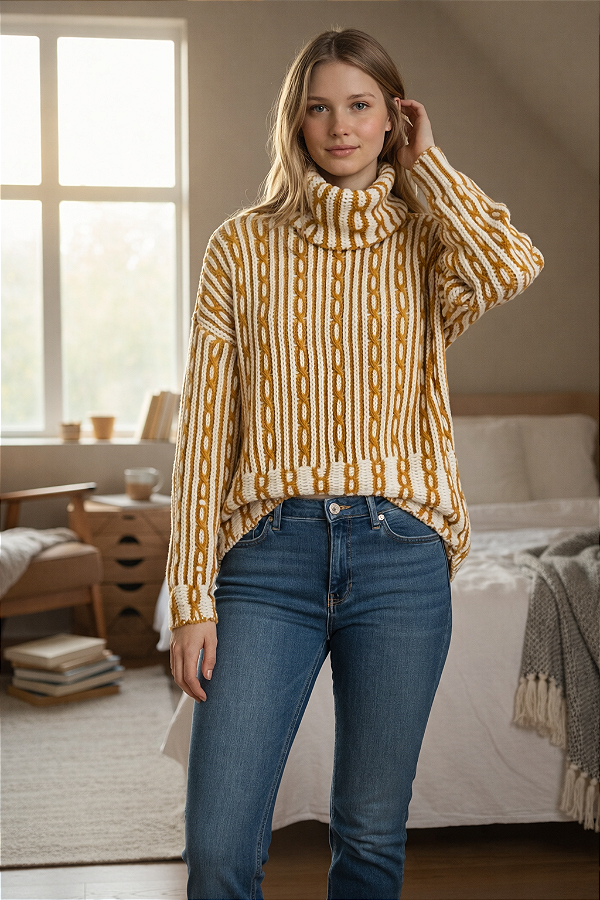 BLUSA BICOLOR EM TRICOT