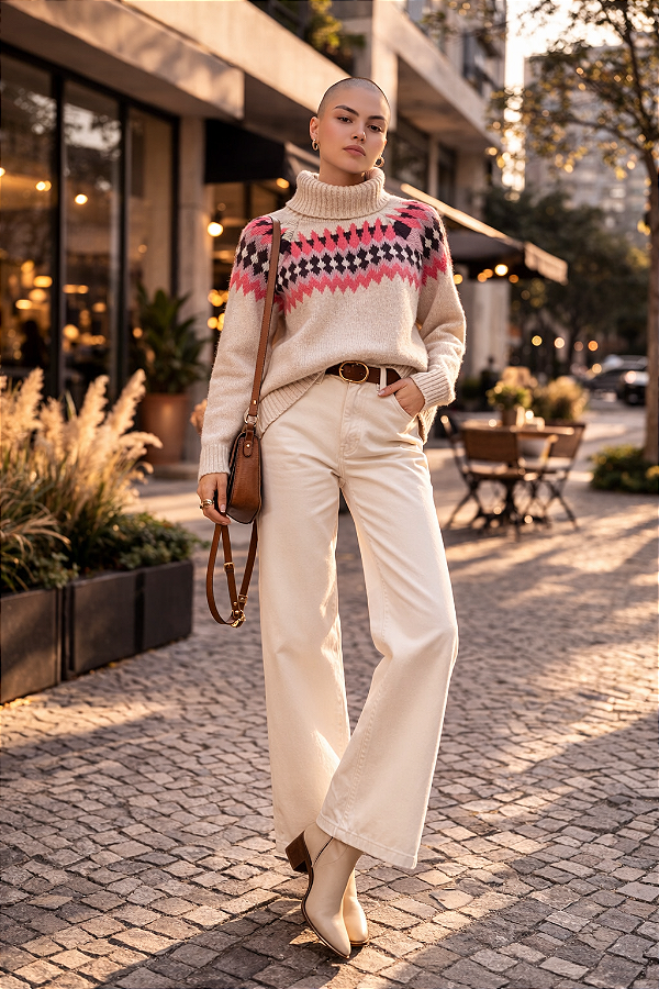 BLUSA GOLA ALTA EM TRICOT