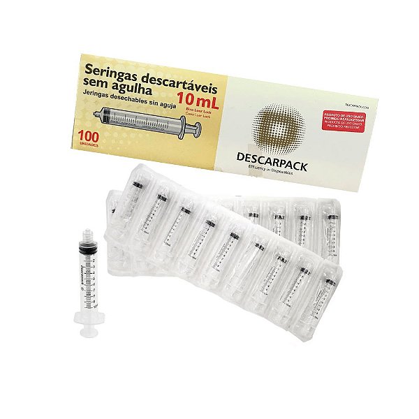 Descarpack Seringa Hipodérmica sem Agulha Luer Lock 10ml com 100un