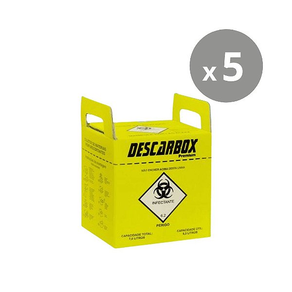 Descarbox Coletor para Material Perfurocortante Premium Descartável 20L - Kit 5un