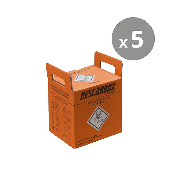 Descarbox Coletor para Material Perfurocortante Laranja Descartável 7L - Kit 5un