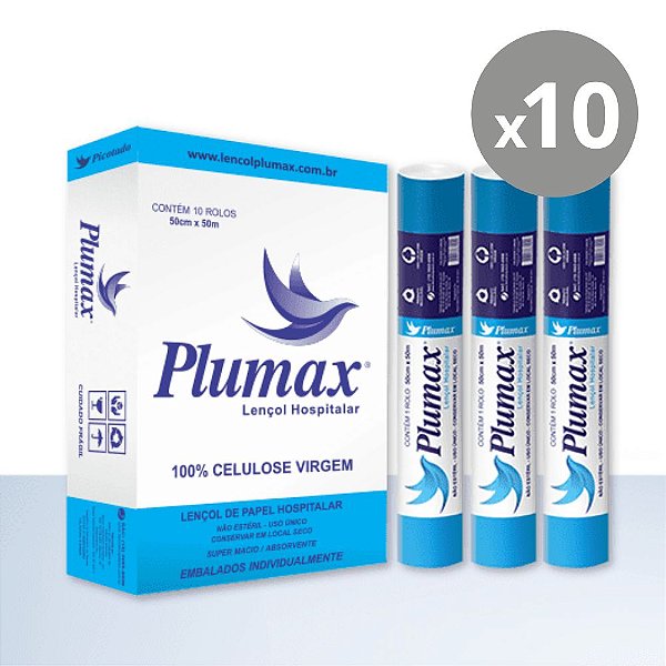 Plumax Lençol Hospitalar Extra Branco 50cmx50m - Kit 10un