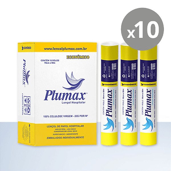 Plumax Lençol Hospitalar Econômico Extra Branco 70cmx50m - Kit 10un