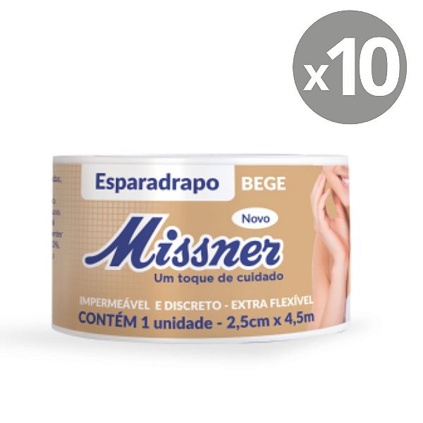Kit Missner Esparadrapo Impermeável Bege 2,5cm x 4,5m  - 10 und.
