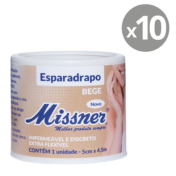 Kit Missner Esparadrapo Impermeável Bege 5cm x 4,5m - 10 und.