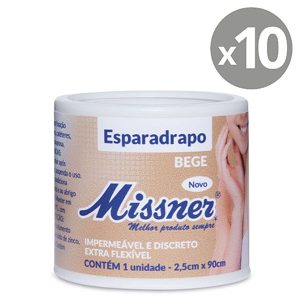Kit Missner Esparadrapo Impermeável Bege 2,5cm x 90cm -10 und.