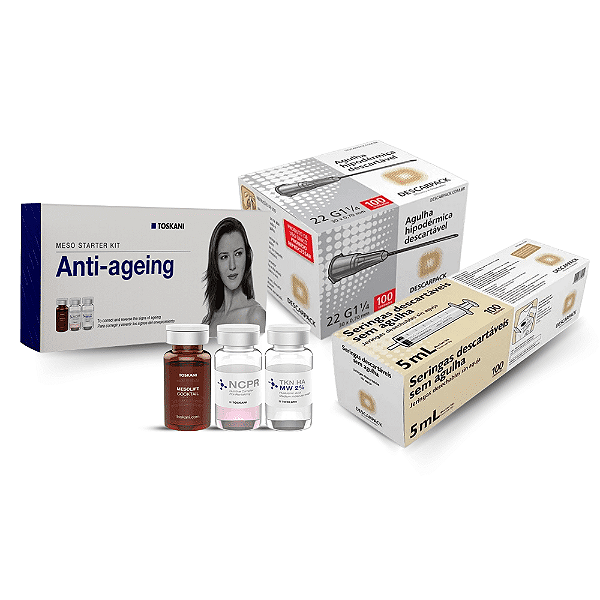 Kit Toskani Meso Starter Kit Anti-ageing + Seringa Hipodérmica Luer Slip + Agulha Hipodérmica Cinza