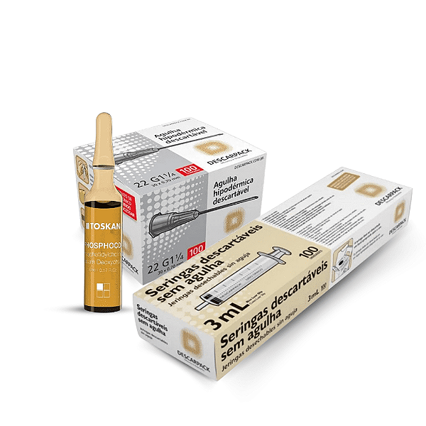 Kit Toskani Phosphocol + Seringa Hipodérmica Luer Slip + Agulha Hipodérmica Cinza