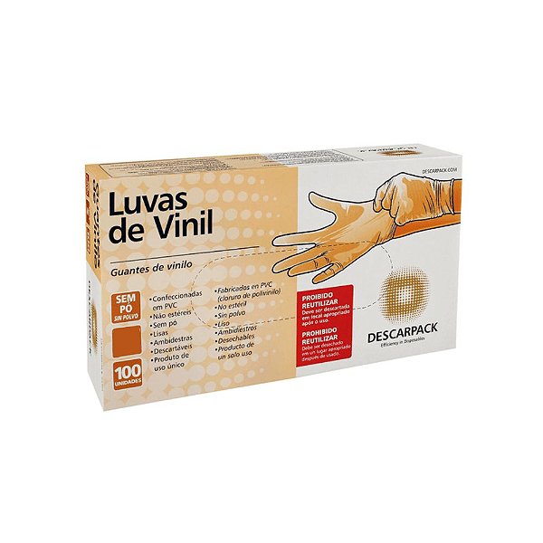 Descarpack Luva de Vinil sem Talco Tamanho M com 100un