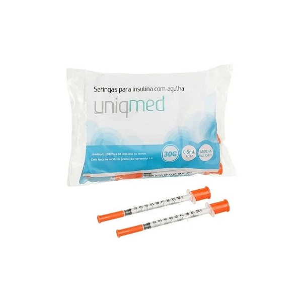 Uniqmed Seringa de Insulina 0,5ml com Agulha Fixa 8x0,3mm (30G) com 10un