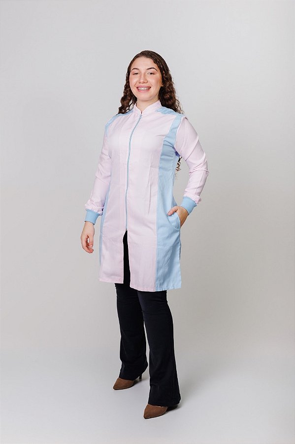 Jaleco Feminino Bicolor Rosa e Azul Bebê